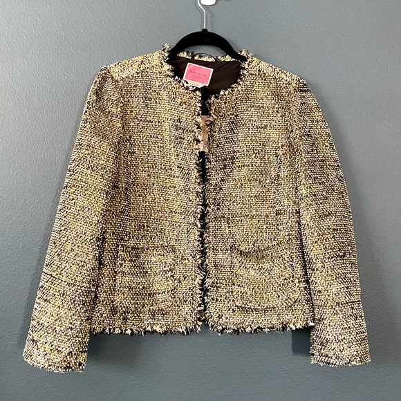 Kate Spade ♠️ gold metallic tweed jacket blazer 8